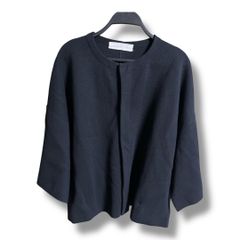 GALERIE VIE ギャラリーヴィー ミラノリブ ノーカラージャケット 定価44000円 ドロップショルダー ワイドスリーブ  ニットジャケット レディース サイズF ネイビー 秋 ゴーゴー古着久喜倉庫店 11 No.K2907