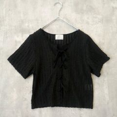 AS KNOW AS plus アズ ノゥ アズ プラス　トップス カットソー・Tシャツ F ブラック系 夏服 春夏 半袖 シースルー フロントリボン レースアップ シャーリング ぽこぽこ ラ・ヴェリタ古着 260910-3010