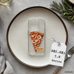 シーフードピザ　iPhone SE2, SE3 ＋ iPhone 7, 8, 7 Plus, 8 Plus　クリアケース　ハードケース　スマホケース　ピッツァ　マルゲリータ　エビ　チーズ　フェイクフード　海鮮　メンズ　レディース　HENNANO