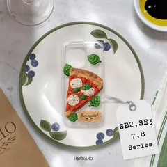 ピッツァ・マルゲリータ　iPhone SE2, SE3 ＋ iPhone 7, 8, 7 Plus, 8 Plus　クリアケース　ハードケース　スマホケース　ピザ　イタリアン　チーズ　フェイクフード　メンズ　レディース　HENNANO