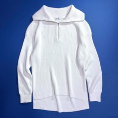kQ47 SLOANE ハーフZIPリブニット ハーフジップ ニット 厚手 ケーブルニット セーター ジップアップ 長袖 大きいサイズ アイボリー スローン 定価36300円