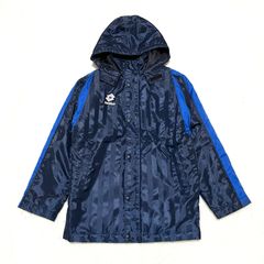 lotto ロット キッズ 160 フード付 ナイロンジャケット ベンチコート ジャンバー ストライプ 青 黒
