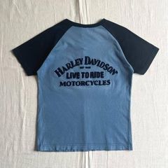 00s　archive　Harley-Davidson　ハーレーダビッドソン　立体ロゴ刺繍　短丈　ピチTシャツ　ミニT　胸ポケット　バイカラー　配色切り替え　M　Y2K　平成ギャル　アメカジ　グランジ　パンキッシュ　バイカー　3d logo mini-t