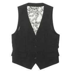 ナンバーナイン 日本製 裏地音符柄 ウールベスト ジレ size M 美品】NUMBER (N)INE ナンバーナイン ベスト ブラック 黒 2 裏地 音符