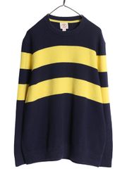 【クーポン配布中!】 ブルックスブラザーズ ボーダー ニット セーター メンズ XL / 古着 クルーネック ワッフル サーマル コットン 大きいサイズ ツートン 紺 黄