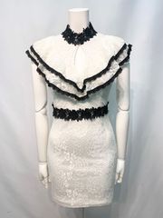 2848 dazzy store キャバクラ ドレス DAZZY デイジー 総レース フリル タイト ミニ 伸縮性 キャバ キャバドレス ドレ買い ホワイト S
