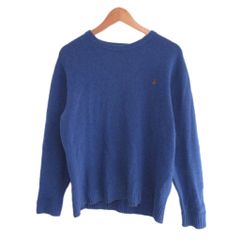 ポールスチュアート PAUL STUART ニット セーター L クルーネック 長袖 ロゴ 青 ブルー ■IBO104