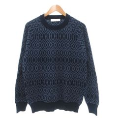 グリーンレーベルリラクシング ユナイテッドアローズ green label relaxing 美品 セーター 総柄 クルーネック L 紺 ネイビー /IL ■ECF009