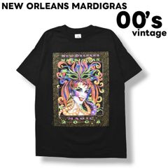 【極美品】 00sヴィンテージ マルディグラ ニューオリンズ カーニバル ビッグプリント スーベニア Tシャツ M ブラック メンズ