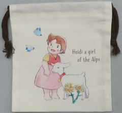 【新品】バッグ ハイジ＆ユキちゃん ベージュ 巾着 「アルプスの少女ハイジ」