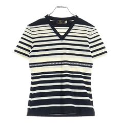 FENDI (フェンディ) OLD Vネック ボーダー柄 半袖Tシャツ カットソー ブラック/ホワイト レディース