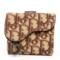 美品　ディオール　レディース　財布　トロッター　キャンバス　金具　レザー 超美品】Christian Dior ディオール D金具 トロッター 二つ折り財布