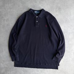 90s Polo by Ralph Lauren ラルフローレン 長袖 ポロシャツ XL ネイビー 微起毛 コットン ポニー刺繍