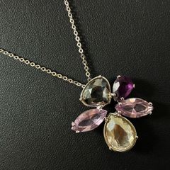 【美品】SWAROVSKI スワロフスキー ネックレス シルバー マルチカラー クリスタル フラワー 花 カラーストーン ピンク パープル イエロー スモーキー ペアシェイプ マーキスカット ペンダント スワンチャーム レディース アクセサリー 正規品