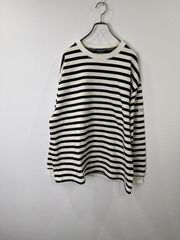 R00118　HARIN KNITWEAR ハリンニットウェア｜長袖カットソー｜ボーダー｜白 ホワイト White｜黒 ブラック Black｜L｜オーバーサイズ｜ストリート｜JOURNAL STANDARD｜ロンT｜Y2K｜90S｜古着｜アメカジ｜USA古着｜