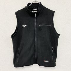 90s　Reebok　リーボック　フルジップフリースベスト/ボアベスト　刺繍ロゴ　3つポケット　黒　ブラック　Mサイズ　古着　メンズ ポリエステル【値引き交渉OK！】
