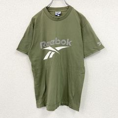 Reebok　リーボック　半袖ロゴプリントTシャツ　デカロゴ　刺繍ロゴ　カーキ　Sサイズ　古着　カットソー トップス メンズ コットン【値引き交渉OK！】