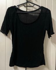 ブラック シースルー ラウンド 半袖Tシャツ