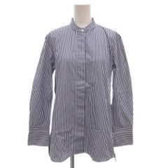 ユニクロ UNIQLO +J ジルサンダーコラボレーション ノーカラーシャツ S 青 ブルー ストライプ柄 /JI ■ECF007