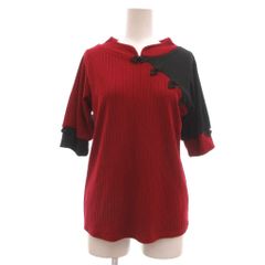 アクシーズファム axes femme ニット F 赤 レッド 黒 ブラック チャイナボタン 七分袖 リブニット /SC ■ECF008