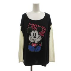 ディズニー Disney ミッキーマウス プリント ロングTシャツ クルーネック ラグラン袖 M 黒 ブラック 白 ホワイト /NI ■ECF009