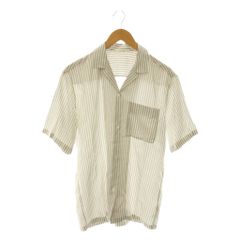 ザロウ THE ROW 8939-W3844 Jorge Shirt シャツ 半袖 ストライプ 開襟 シルク 0 ホワイト ブラウン グレー /ES ■OS ■SH