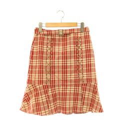 バーバリーブルーレーベル BURBERRY BLUE LABEL ノバチェック レースアップデザイン スカート ミニ セミタイト 38 赤 レッド アイボリー /NR ■OS