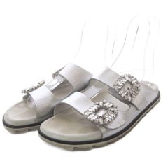 ロジェヴィヴィエ ROGER VIVIER スライディー ヴィヴ Slidy Viv バックルフラットサンダル ビジューバックル レザー 39 シルバー色 /YO4