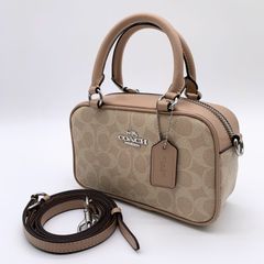 COACH コーチ ハンドバッグ ミニボストン ショルダー 2way レザー PVC シグネチャー 総柄 ブラウン 茶色 チャーム付き CW197