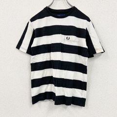 FRED PERRY　フレッドペリー　半袖Tシャツ　ポケット付き　ボーダー柄　刺繍ロゴ　バイカラー　黒　ブラック　白　ホワイト　10サイズ　古着　カットソー トップス メンズ コットン【値引き交渉OK！】