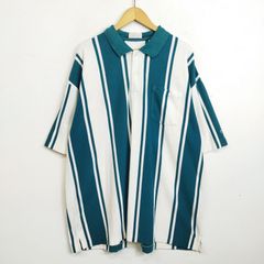 collezione ポロシャツ 半袖 ストライプ 鹿の子 縦縞 レトロ 古着 VINTAGE グリーン ホワイト XXXL 大きいサイズ J30
