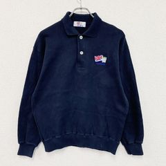 Reebok　リーボック　長袖ポロシャツ　刺繍ロゴ　ユニオンジャック　ワンポイント　紺　ネイビー　2サイズ　古着　トップス メンズ コットン【値引き交渉OK！】