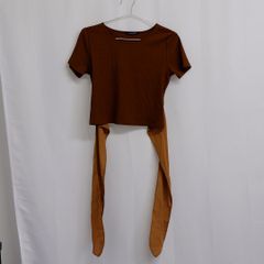 INGNI イング リブ半袖カットソー ブラウン ウエストリボン付き Mサイズ