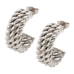 【シルバー×ピアス】[Cream dot. クリームドット公式] ピアス レディース   金属アレルギー対応 つけっぱなし ステンレス スタッド C型 ロープ メタル 艶 ワイド ごつめ  