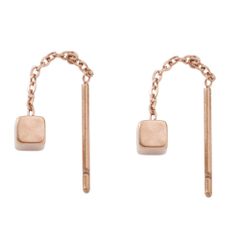 【ピンクゴールド×ピアス】[Cream dot. クリームドット公式] ピアス レディース   金属アレルギー対応 つけっぱなし ステンレス アメリカン チェーン ライン 立体 キューブ スクエア 四角 メタル 揺れる  