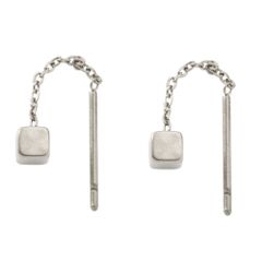【シルバー×ピアス】[Cream dot. クリームドット公式] ピアス レディース   金属アレルギー対応 つけっぱなし ステンレス アメリカン チェーン ライン 立体 キューブ スクエア 四角 メタル 揺れる  