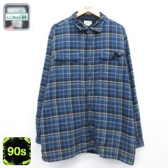 XL/古着 L.L.Bean エルエルビーン 長袖 シャツ ジャケット メンズ 00年代 00s フランネル フラップポケット コットン ネイビー チェック 26sep18