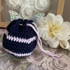 編み物　ハンドメイド　小物入れ　ネイビー　ピンク