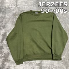 ★【USED】USA古着 90s 00s ジャージーズ JERZEES スウェット トレーナー 無地 プレーン 前V ガゼット カーキ オリーブ グリーン 緑 L メキシコ製 ヴィンテージ アメカジ ストリート メンズ ユニセックス カジュアル