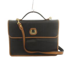 ランセル LANCEL 2WAY ショルダーバッグ ブリーフケース PVC レザー 黒 ブラック 茶 ブラウン /MI ■GY18