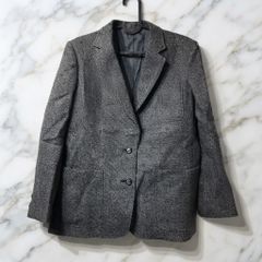 80s 90s vintage レトロ ELANCIE POSIT ツイード ヘリンボーン テーラードジャケット 毛100％  シンプル オフィスカジュアル 11号 Lサイズ