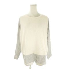 ビームスハート BEAMS HEART カットソー フェイクレイヤード F 白 オフホワイト グレー シャツ ストライプ柄 長袖 /AO25 ■GY99