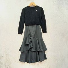 GRL グレイル セット売り ニット クロップド丈 ケーブル編み フレアスカート マーメイド ブラック グレー Fサイズ Lサイズ 〇◇