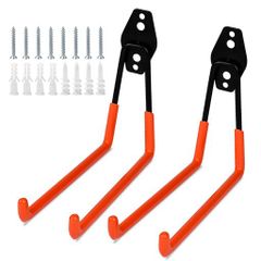 耐荷重ガレージフック2個セットU型壁掛けフック-はしご・電動工具・ホース・大型物品の収納用(オレンジL)