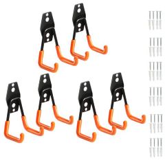 siawadeky壁掛けフックL型ガレージフック6個セットダブルフックネジ付き強力工具収納ガーデンツール自転車工場用DIY工具ホース自