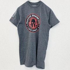 Reebok　リーボック　半袖プリントTシャツ　スパルタンレース　フィニッシャー　2015　グレー　灰色　Sサイズ　古着　カットソー トップス メンズ【値引き交渉OK！】