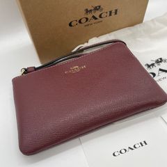 g40 美品 COACH ポーチ コーチ  58032 ラグジュアリー クロスグレーン コーナージップリストレット 箱付