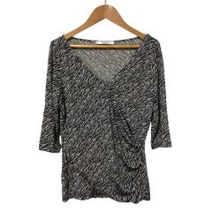 Max Mara マックスマーラ 総柄 ストレッチ ドレープ カットソー サイズS ブラック ホワイト レディース 春 夏 秋 冬 中古 古着 USED 美品