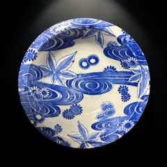 益子焼 絵皿 梅 伝統工芸 大皿 飾り皿 民芸陶器 骨董品 アンティーク