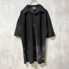 LeMONDE　ルモンド　半袖開襟シャツ　ボーダー　黒　ブラック　レトロ　個性的　キラキラ　Lサイズ　古着　トップス メンズ【値引き交渉OK！】